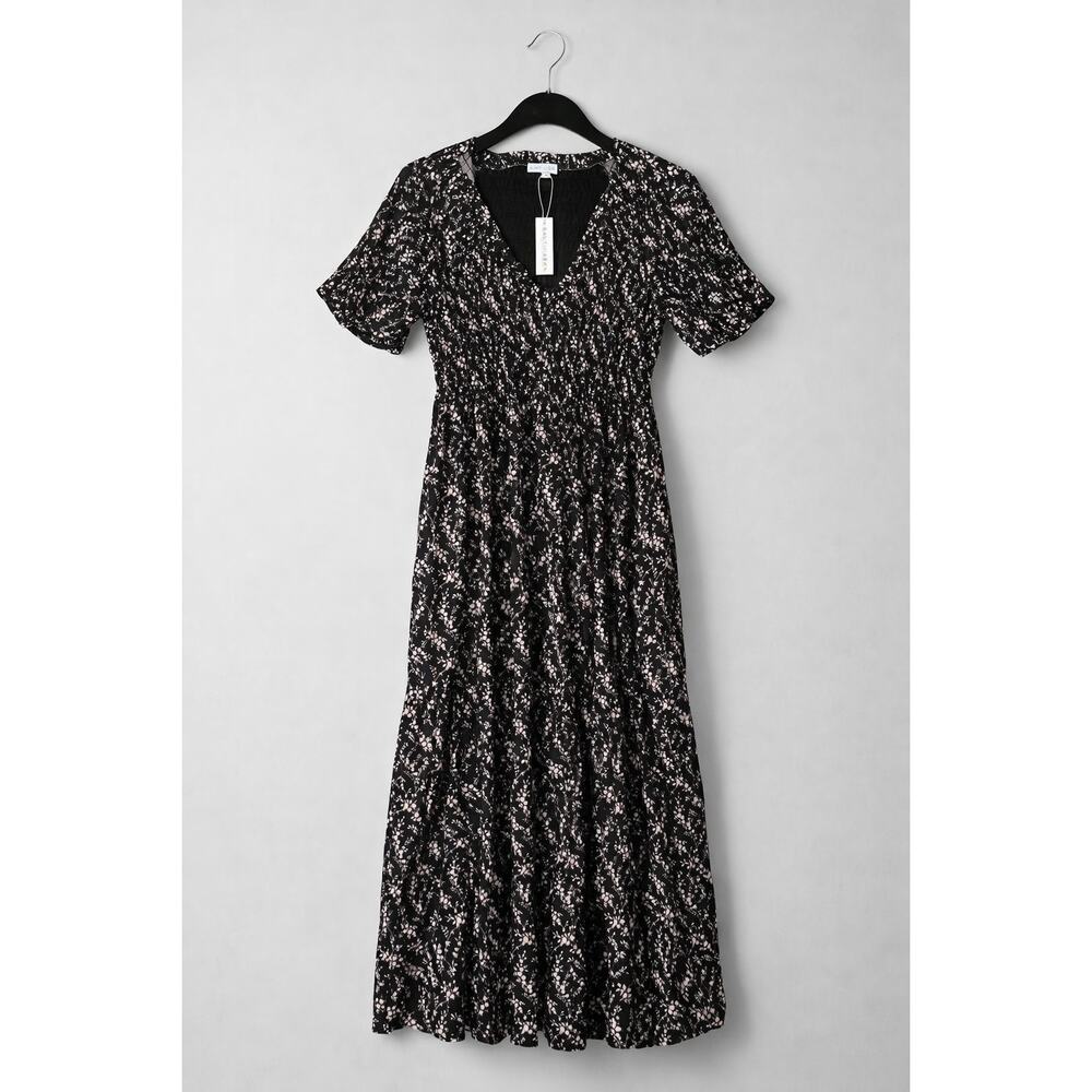 Baltic Born Latta Black Floral Smocked Maxi Dress Womens M